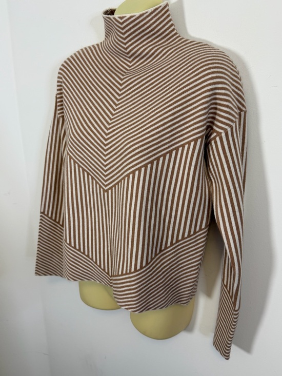 Tahari Brown and White Striped High Neck Sweater - Picture 4 of 6